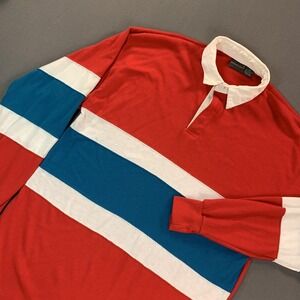 Andhurst Polo Shirt Mens XL Red Blue White Stripe Rugby Long Sleeve Casual Y2K